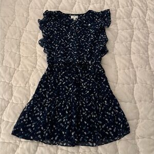 Socialite Navy Blue Kids Dress with Leaf Design